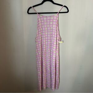 BP Dress Midi Sun Dress Grid Pink Purple Green White Lettuce Edge Casual Summer